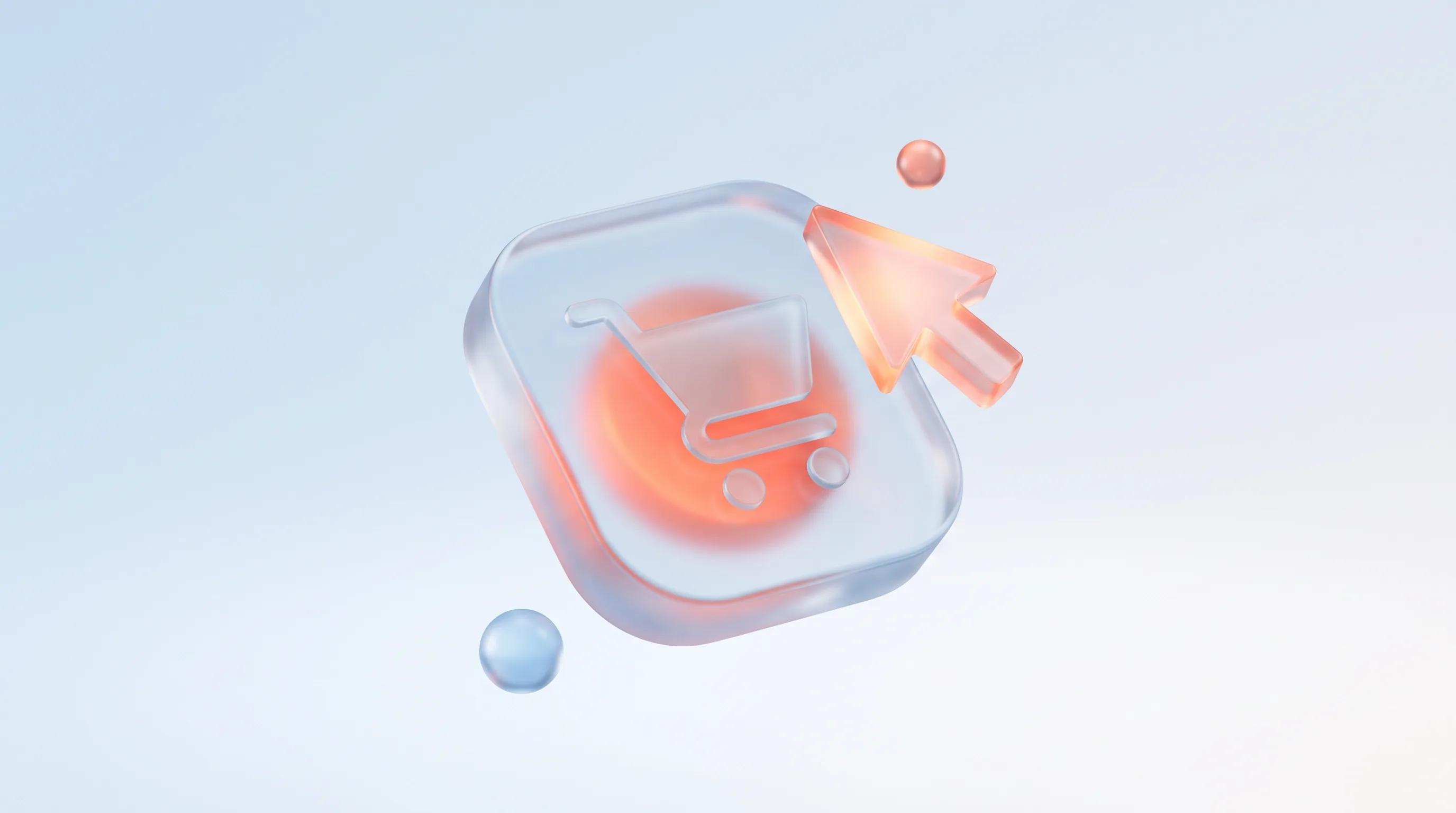 Glass add-to-cart button with a glowing cursor hovering at the moment of decision, representing last-second purchase hesitation