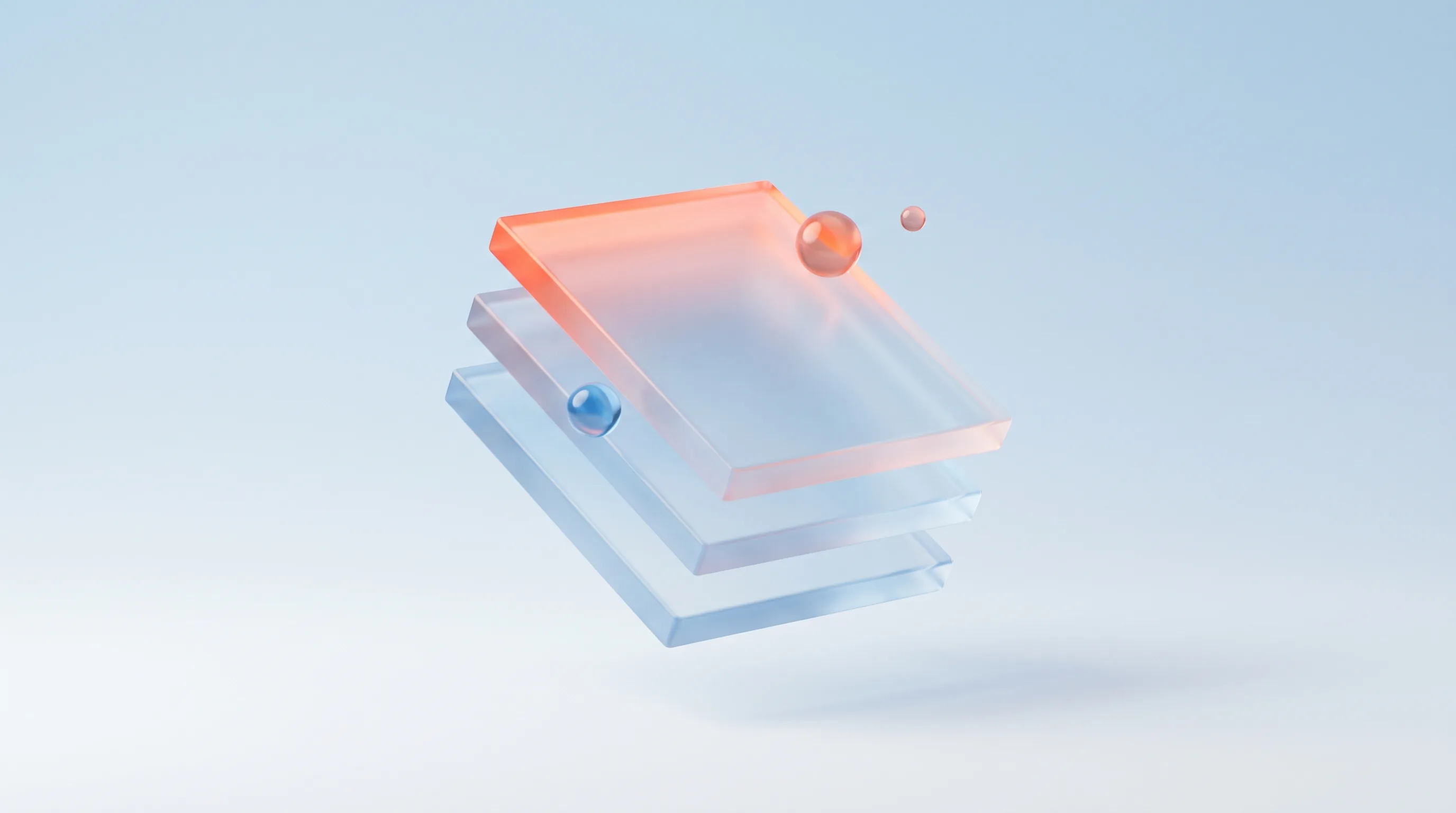 Three offset stacked glass slabs, representing a choice between web technology stacks