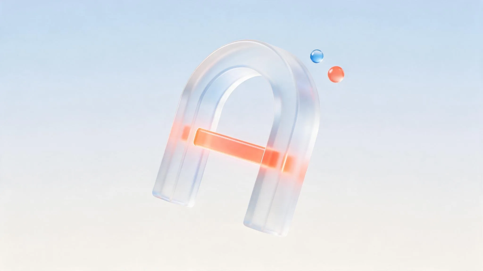 A glass gateway with a glowing coral bar, representing allowing or blocking AI crawlers
