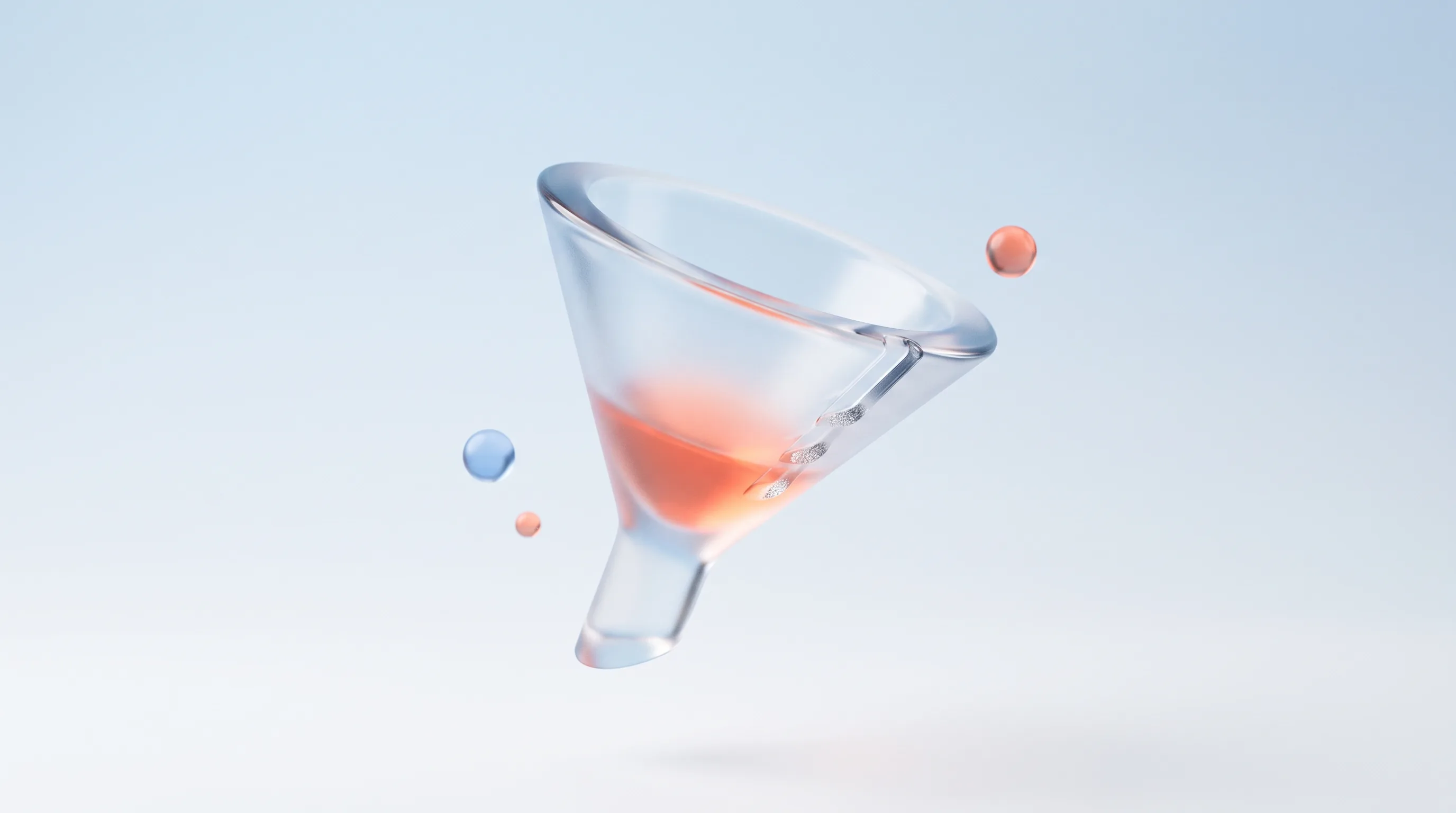 A glass funnel with a glowing coral core and small friction notches along one edge, representing a conversion friction audit