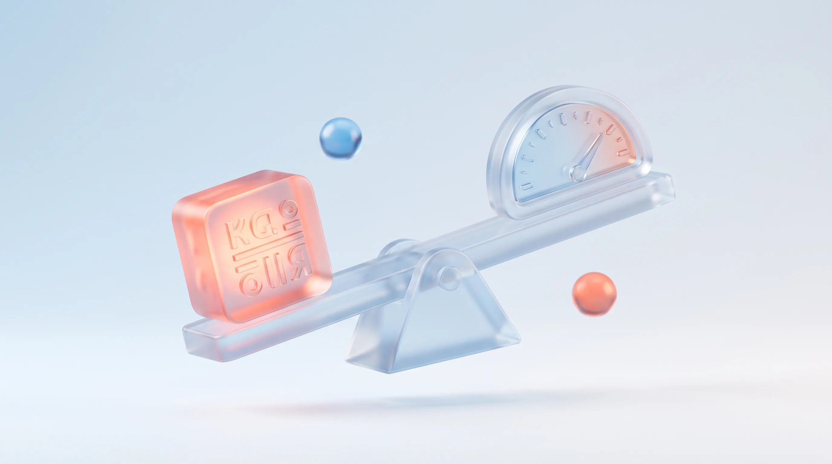Glass lever with a glowing text-block weight on it lifting a conversion gauge, representing copy as the biggest conversion lever
