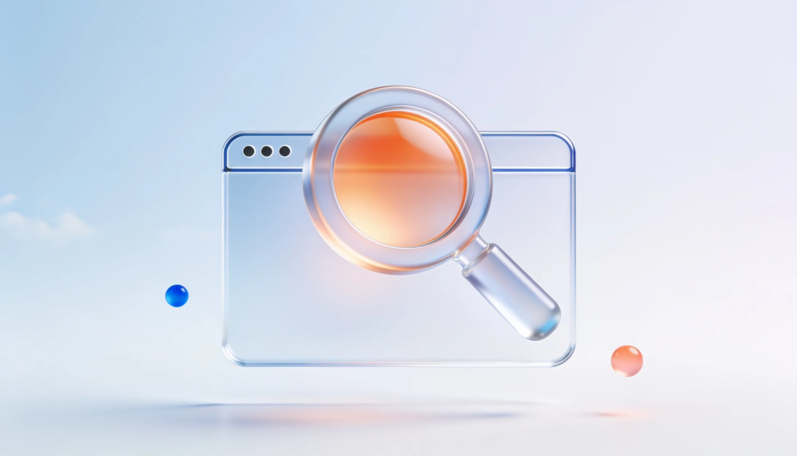 Glass magnifying lens over a browser window, representing a landing page audit