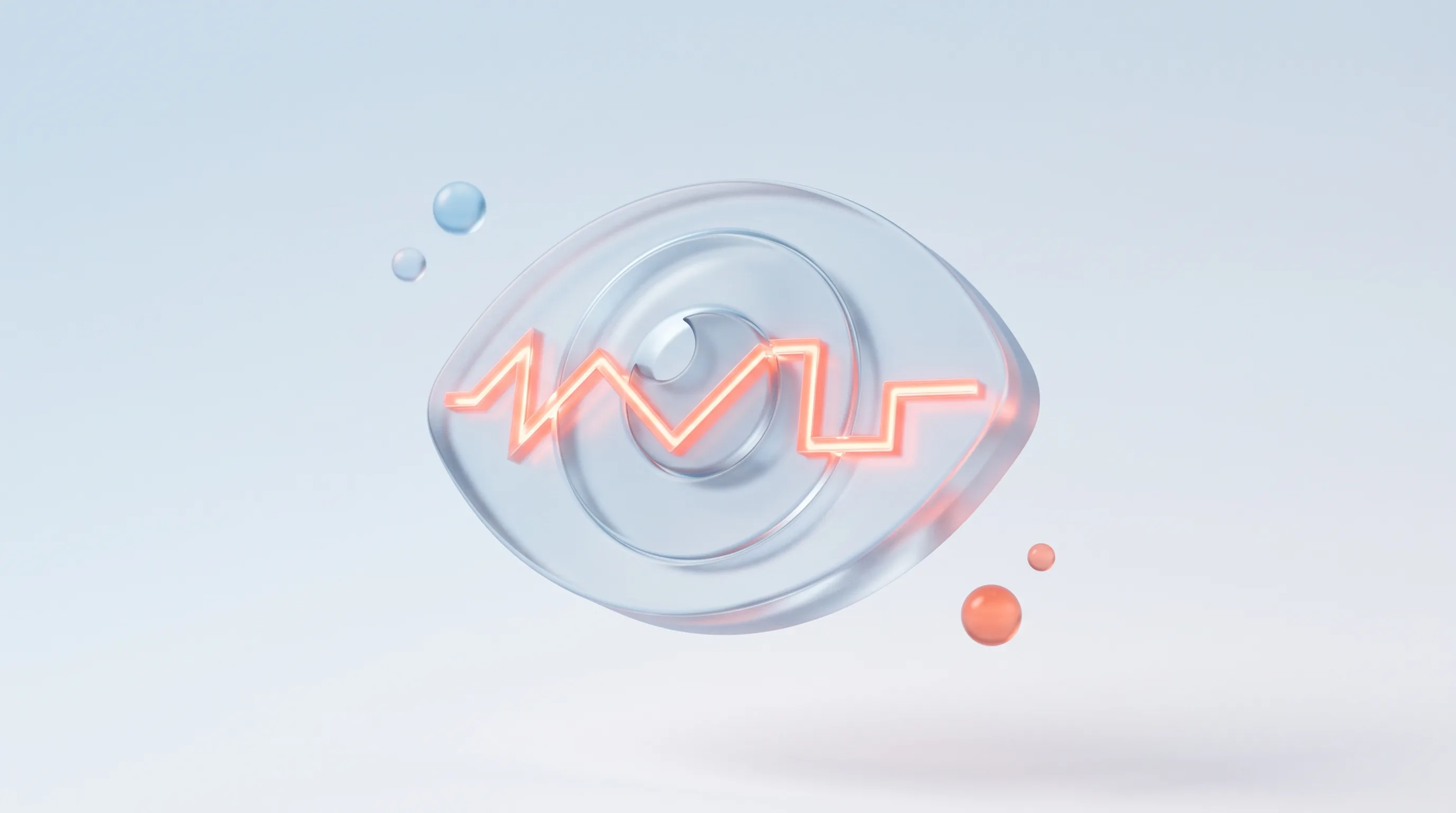 A glass eye glyph with a glowing coral scanning path tracing a stepped zigzag, representing F-pattern and Z-pattern reading