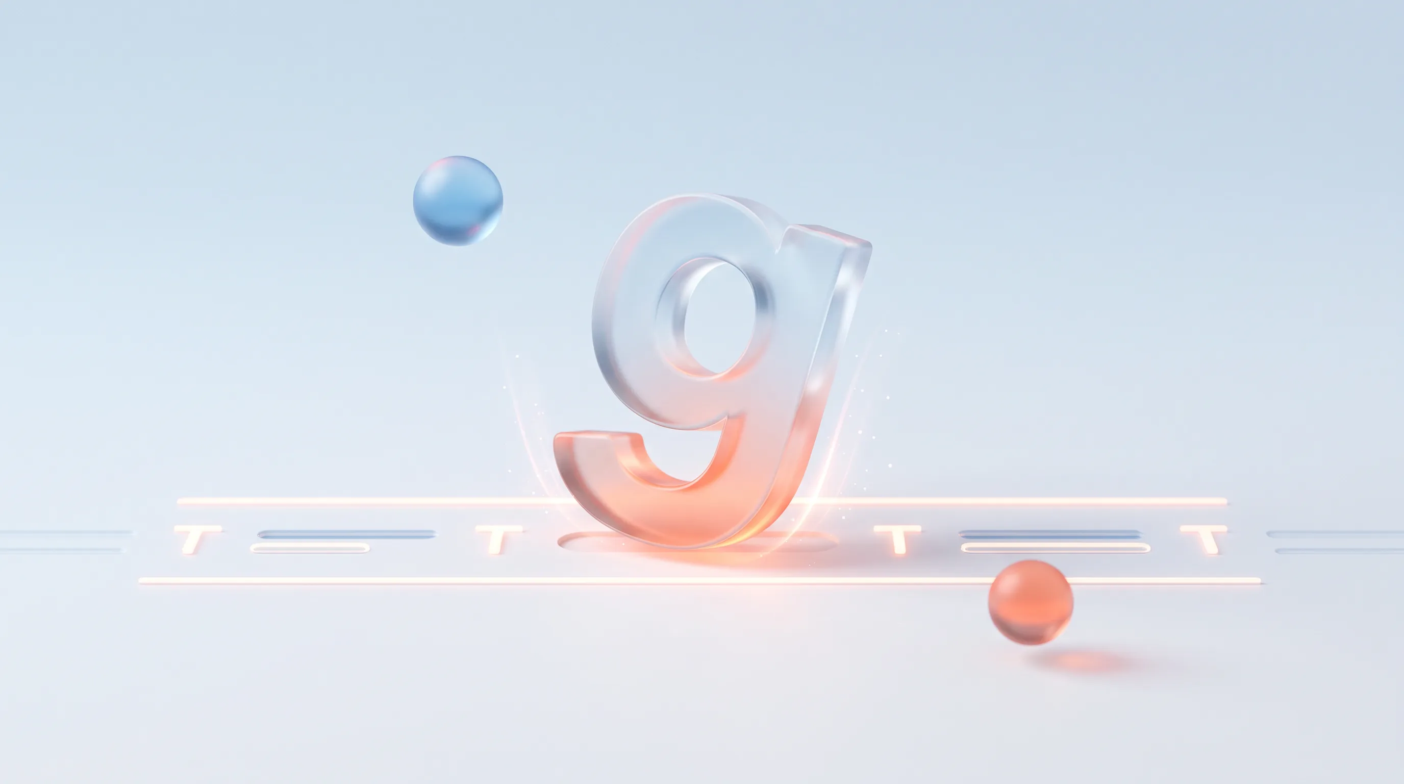 Glass letterform tile loading smoothly into place with a gentle glow, representing clean web-font loading