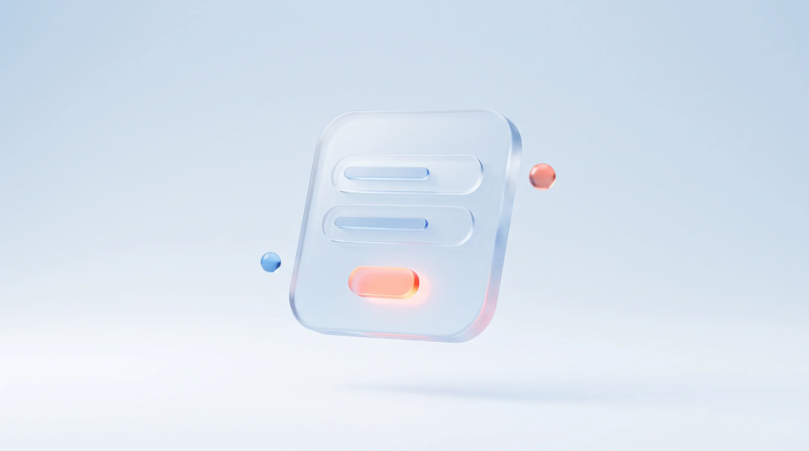 Glass form card with input-field lines and a glowing submit button, representing conversion-focused form design