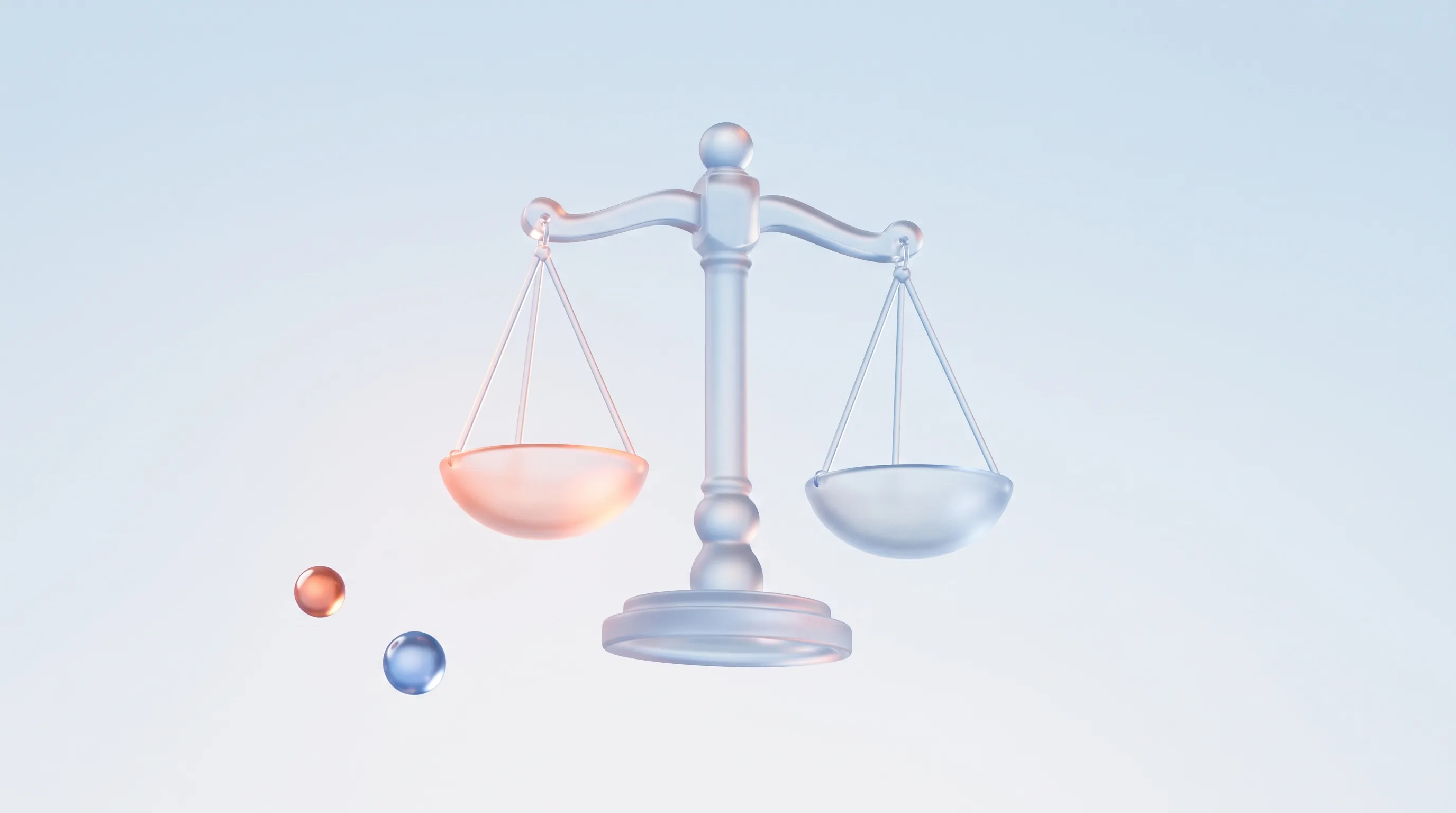 A glass balance scale weighing a free tier against a paid tier, representing the AI tool upgrade decision