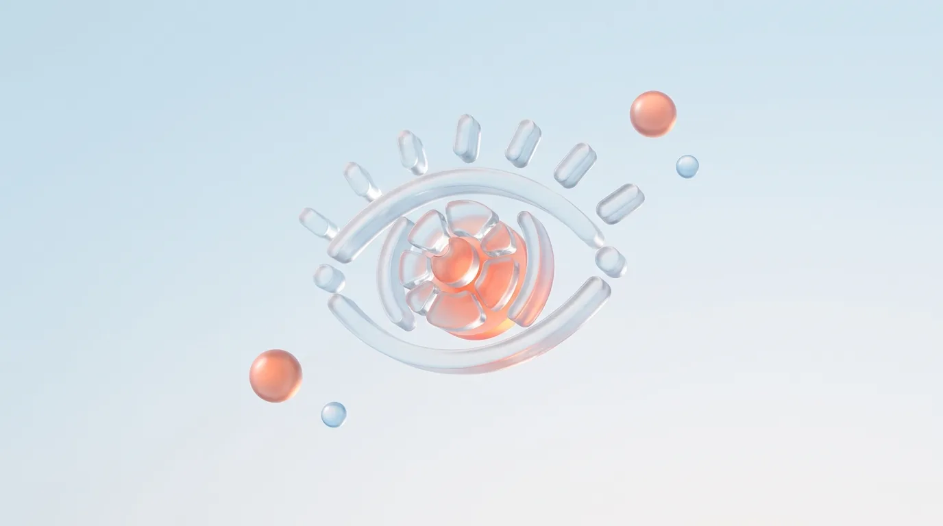 A glass glyph of scattered shapes resolving into a clear grouped pattern, representing Gestalt principles