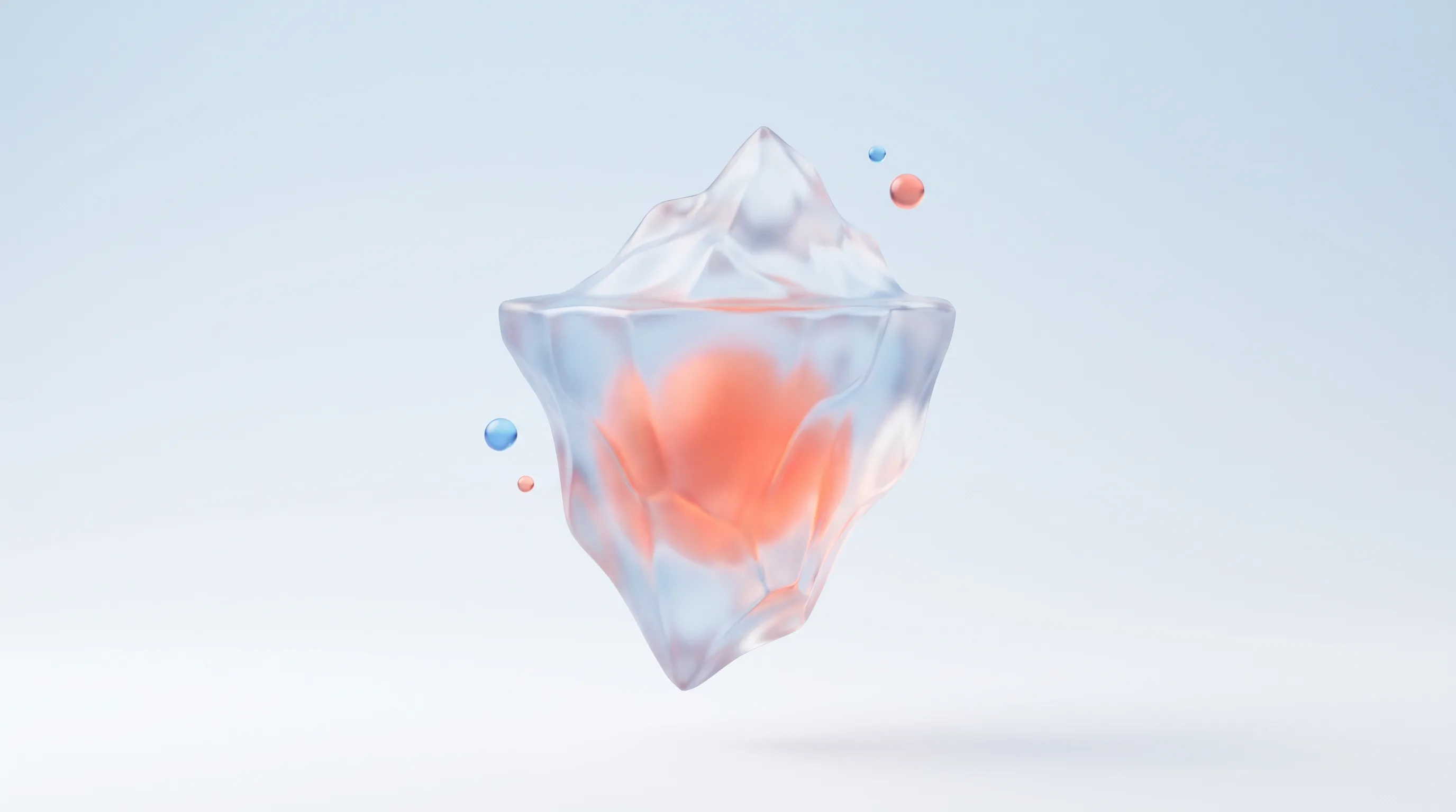 Glass iceberg glyph with a small visible tip and a large submerged mass glowing at the core, representing the hidden costs of AI tools