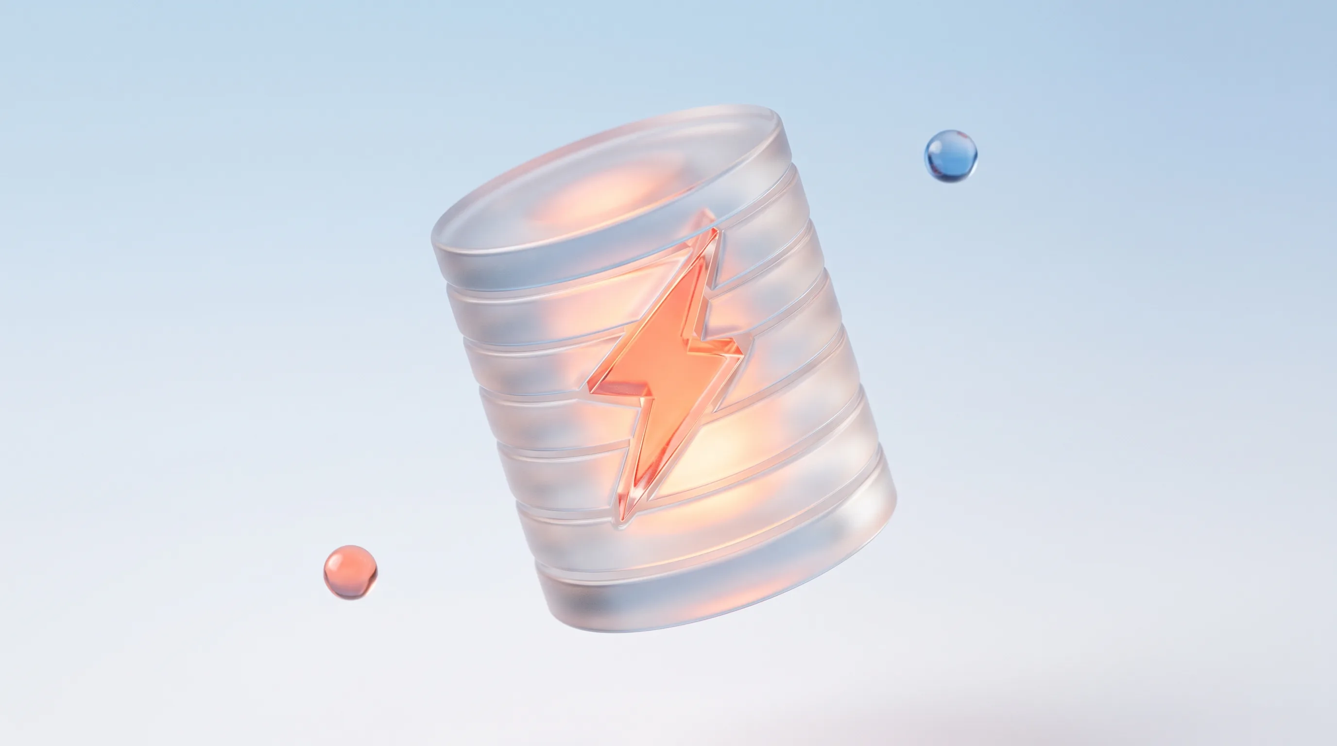 A glass stacked-disc storage cylinder with a glowing coral lightning bolt through its core, representing HTTP caching