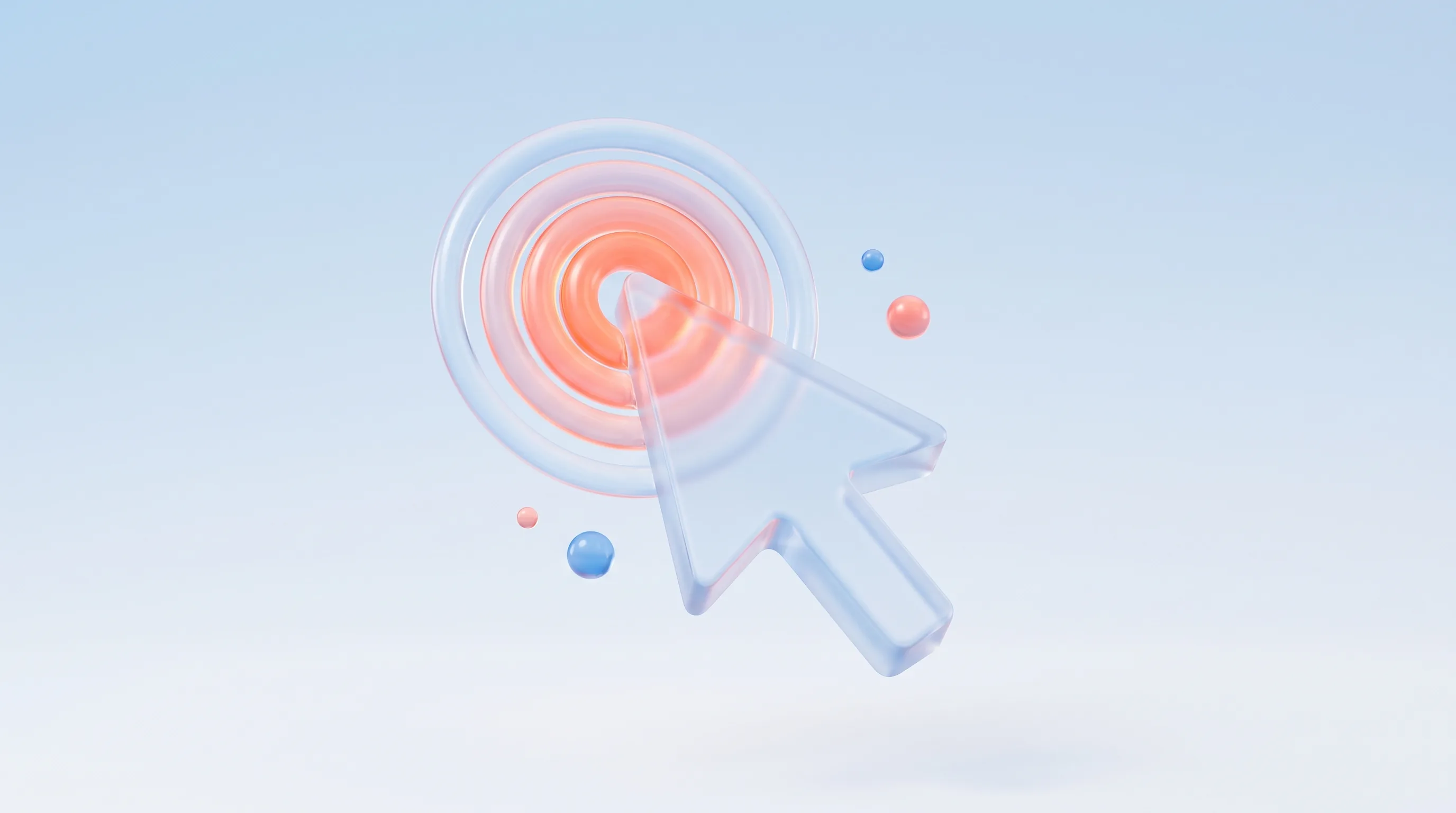 Glass pointer glyph with soft concentric ripple rings, representing responsiveness to user interaction