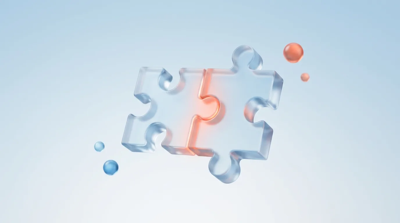 A glass glyph of matching interface shapes fitting together, representing Jakob's Law of familiarity