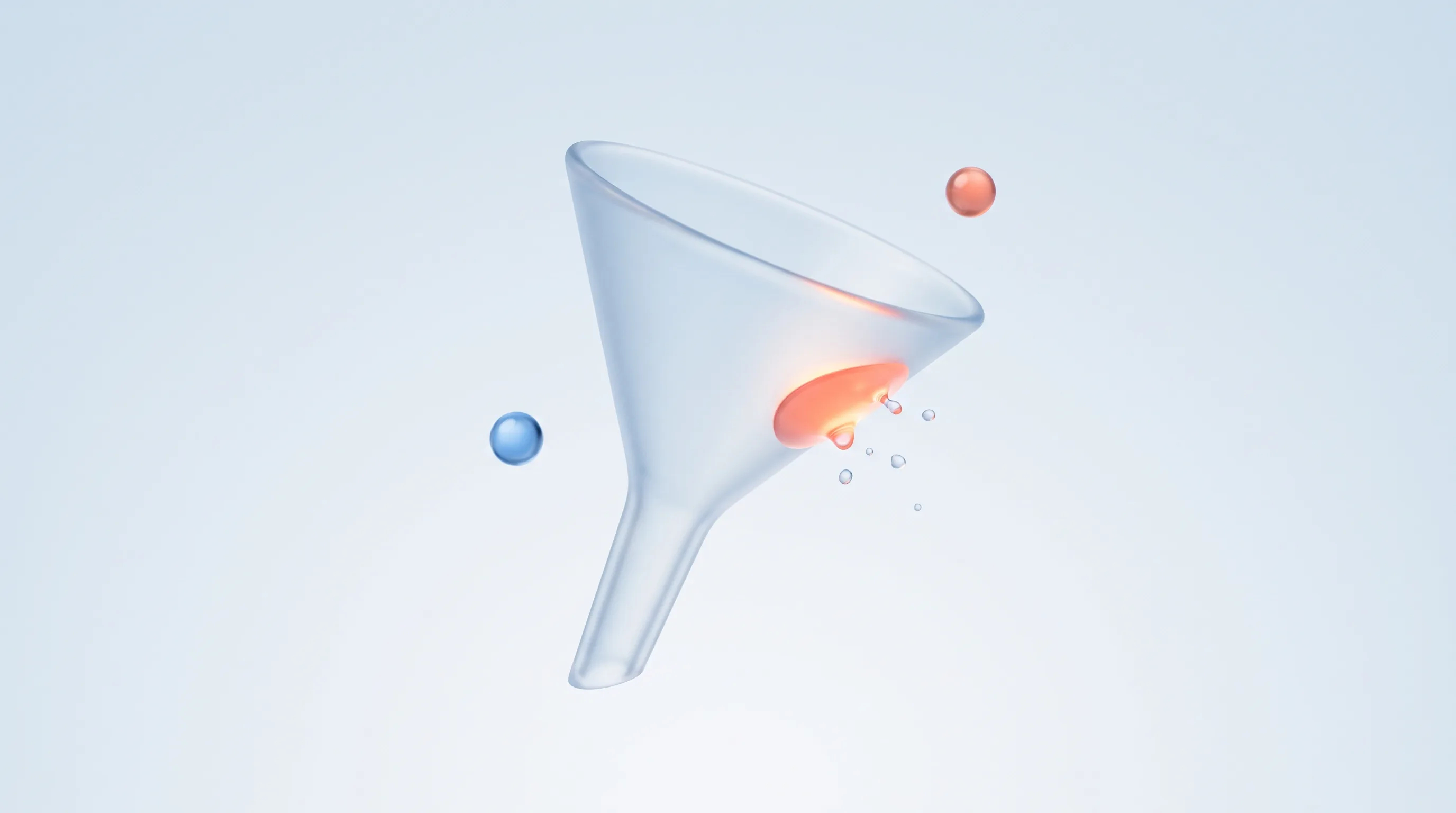 Glass funnel with a glowing patch sealing a leak, set against a fresh new-year backdrop, representing fixing a funnel in January