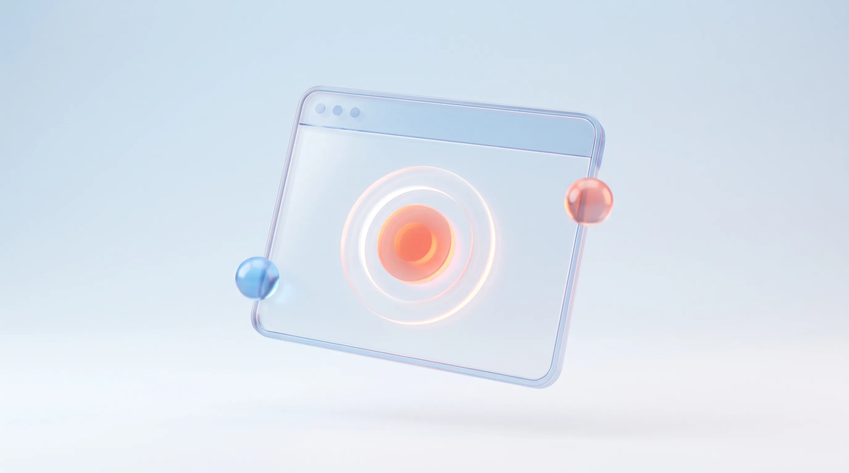 Glass browser window frame with a glowing bullseye at its center, representing a dedicated landing page