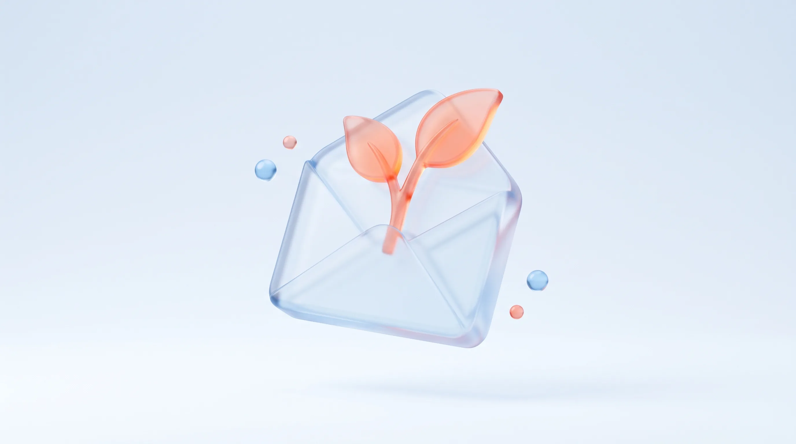 Glass envelope with a gentle glowing growth sprout rising from it, representing lead nurturing that helps rather than pesters