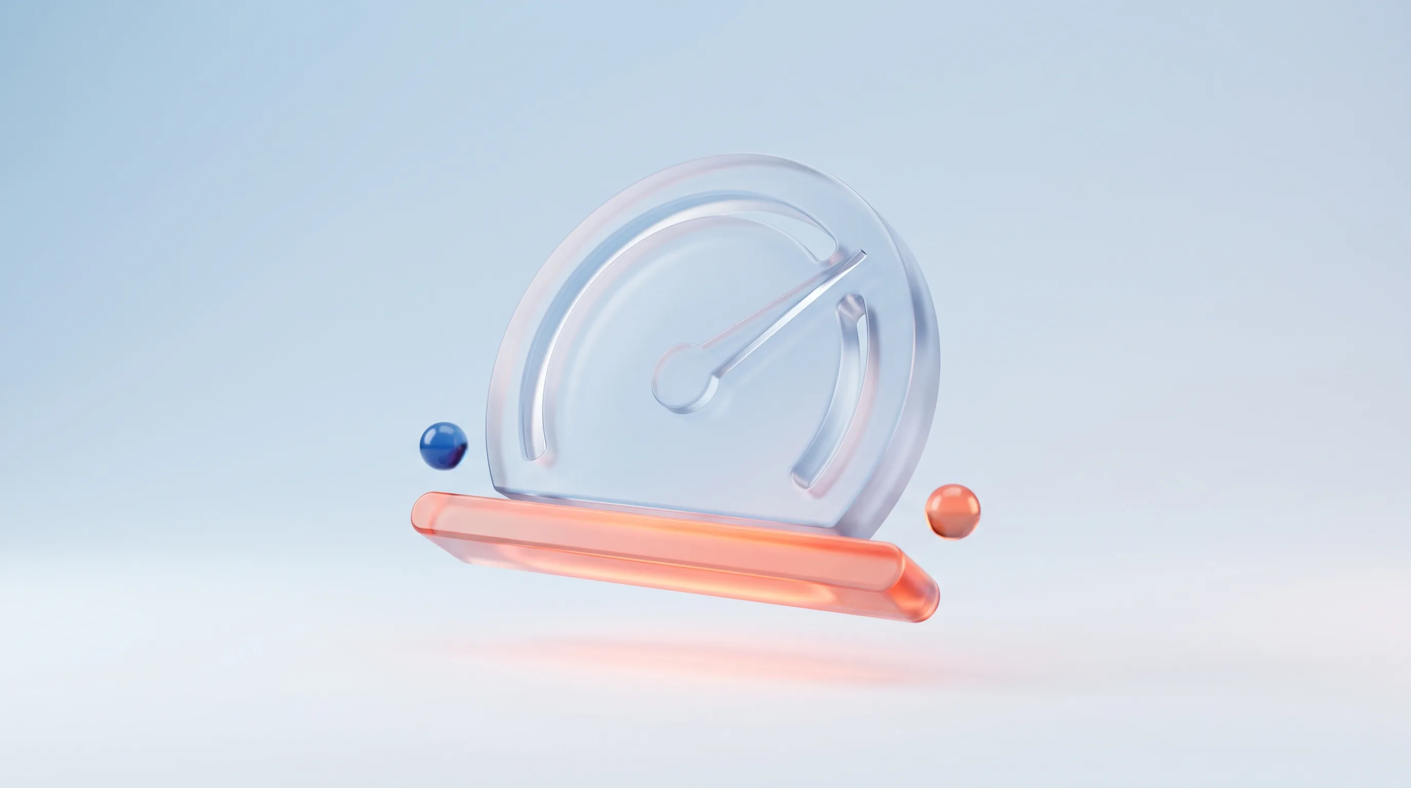 Glass speedometer holding steady on a glowing glass baseline line, representing a plan to stop a site getting slower over the year