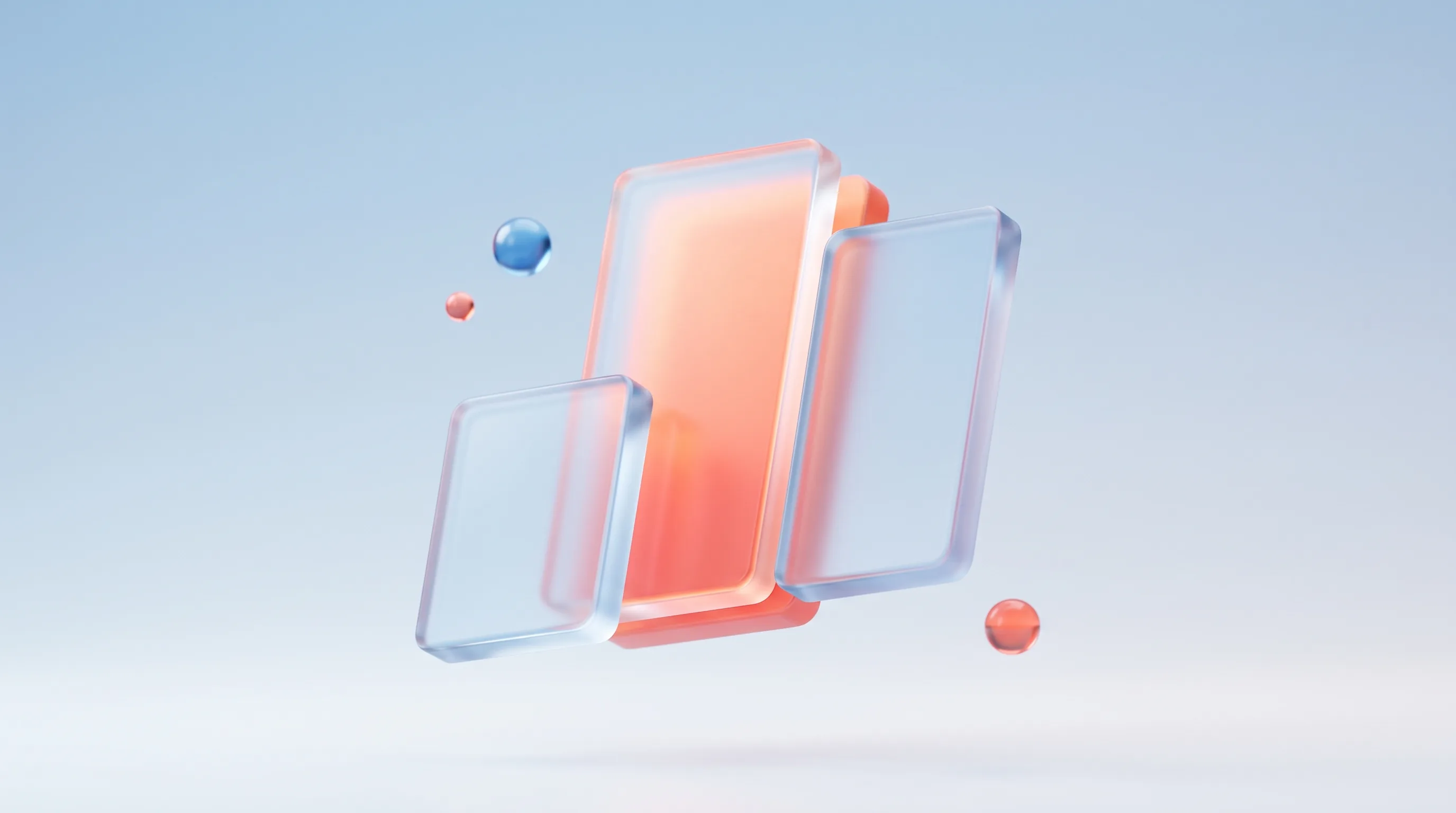 Three glass pricing-column cards of stepped heights with the middle one glowing, representing pricing page patterns