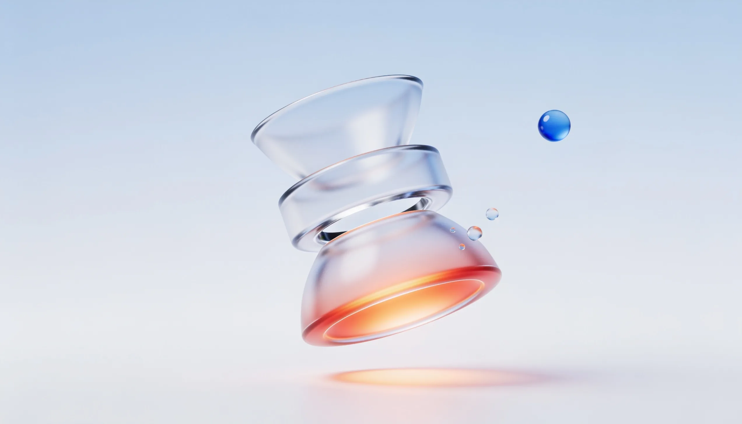 Glass funnel with a visible gap where droplets escape, representing trial drop-off