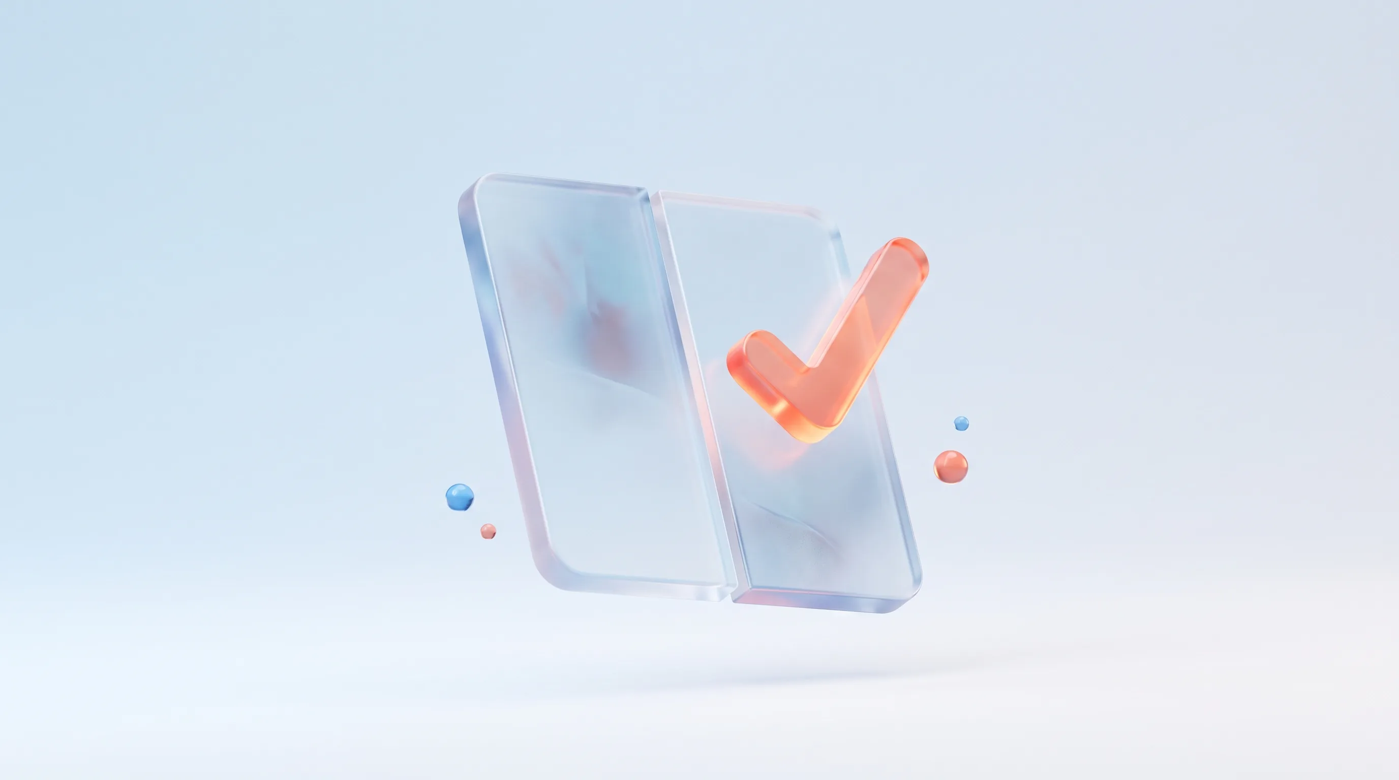 Glass A/B split panel with a glowing checkmark over the tested side, representing the habit of testing instead of guessing