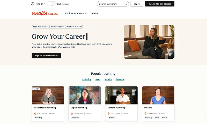 HubSpot Academy homepage