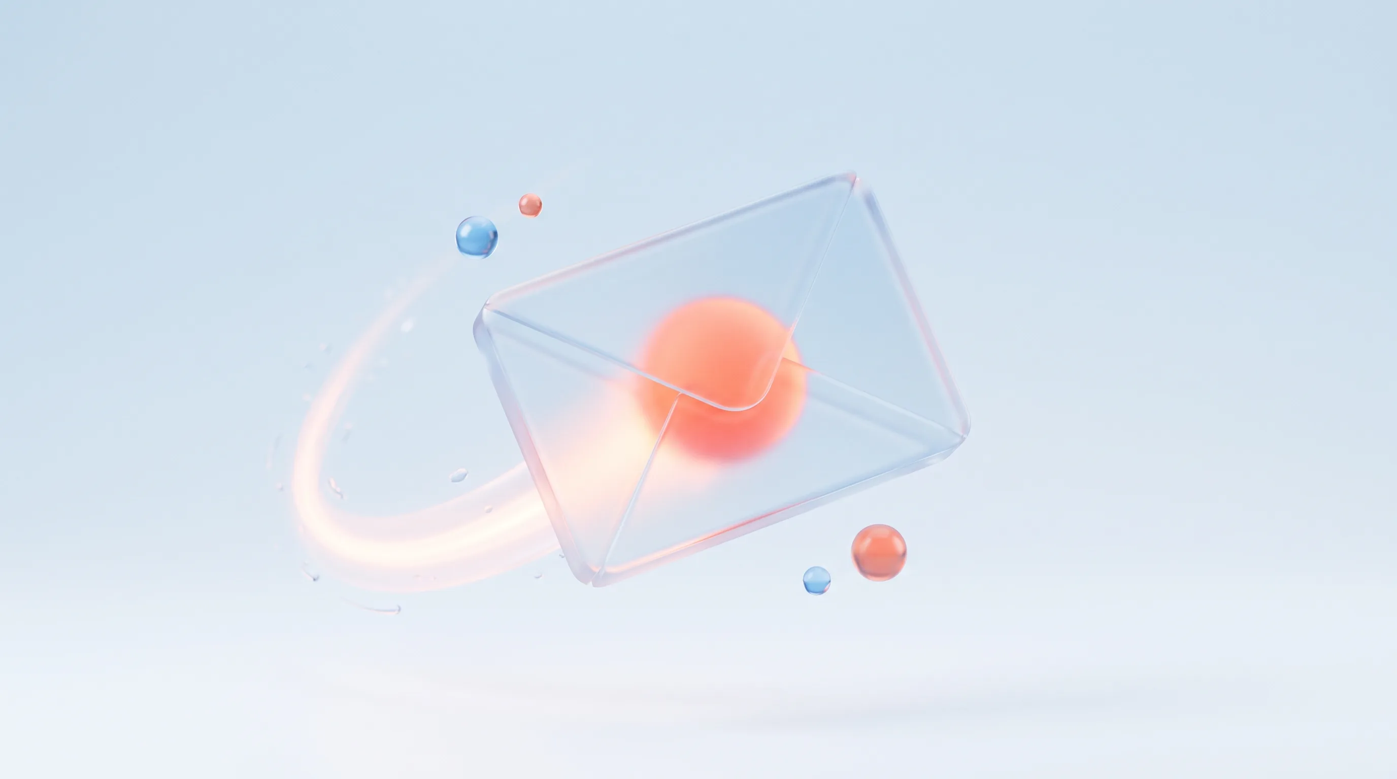 Glass envelope icon with a soft motion trail, representing an automated onboarding email sequence