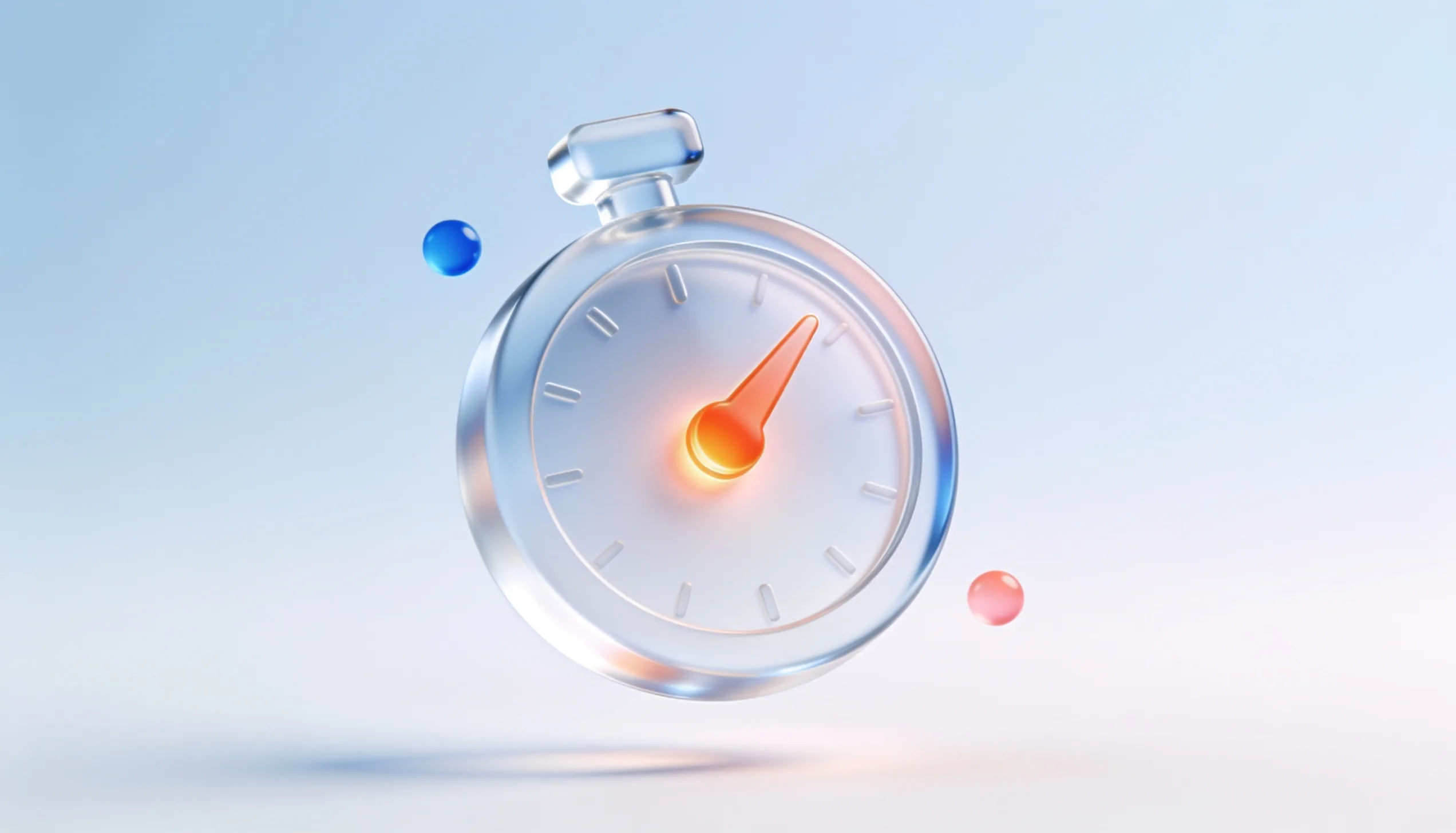 Frosted glass stopwatch with a glowing center, representing website speed as money