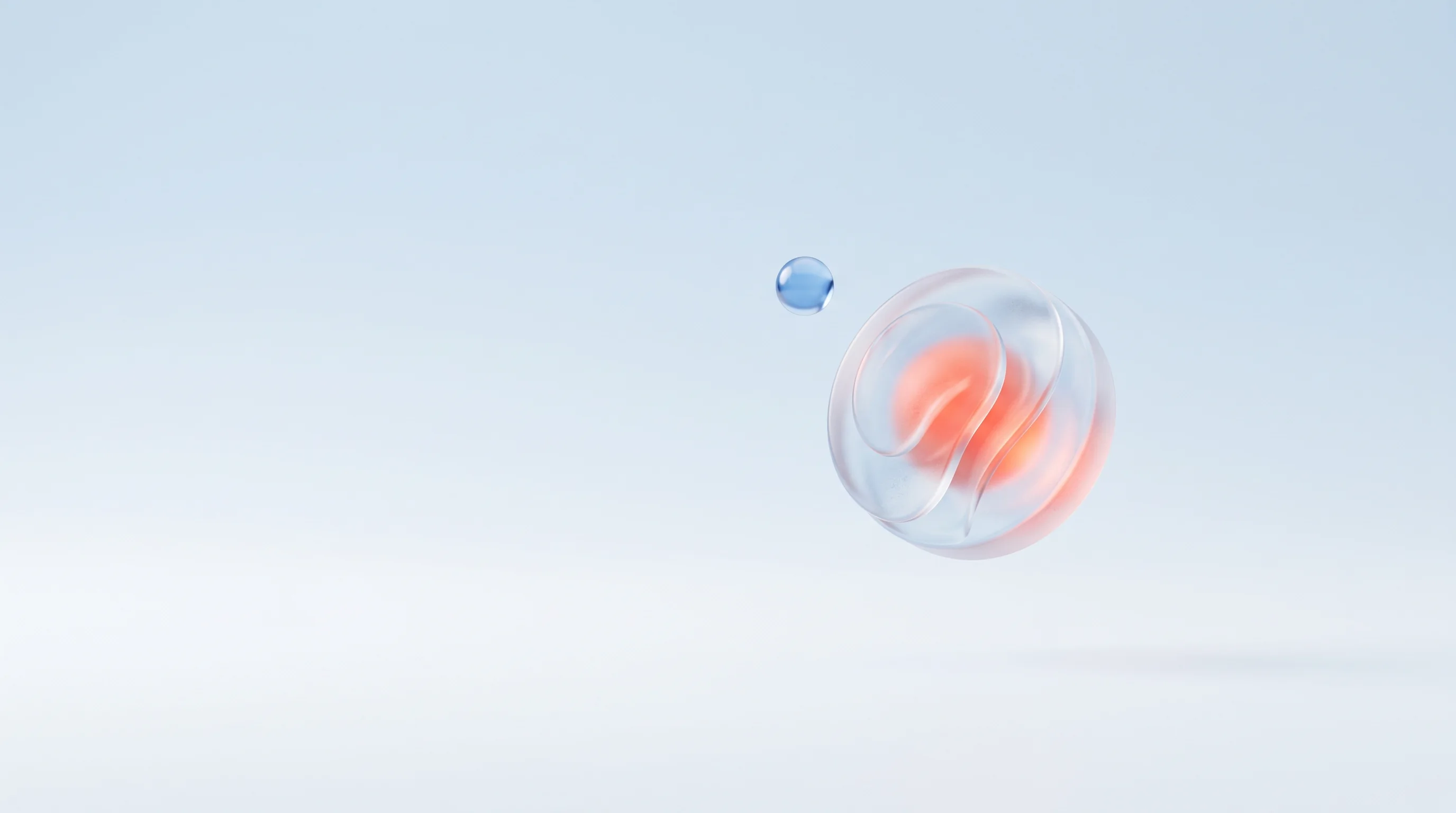 A glass glyph of a single small element surrounded by generous empty space, representing the power of whitespace