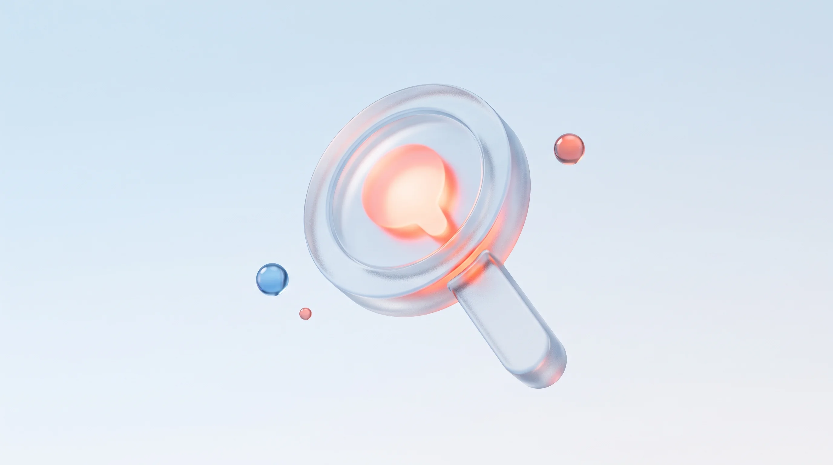 A glass glyph of a search result that resolves before reaching a page, representing zero-click search