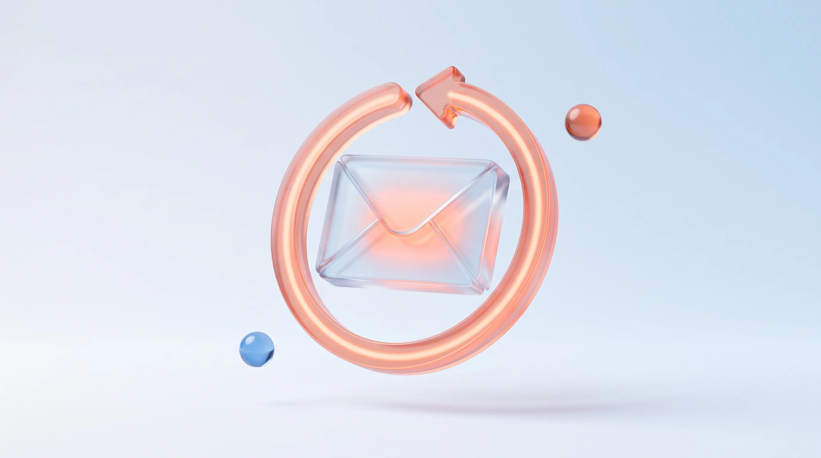 A glass envelope glyph with a glowing coral looping arrow, representing Zoho Campaigns automation