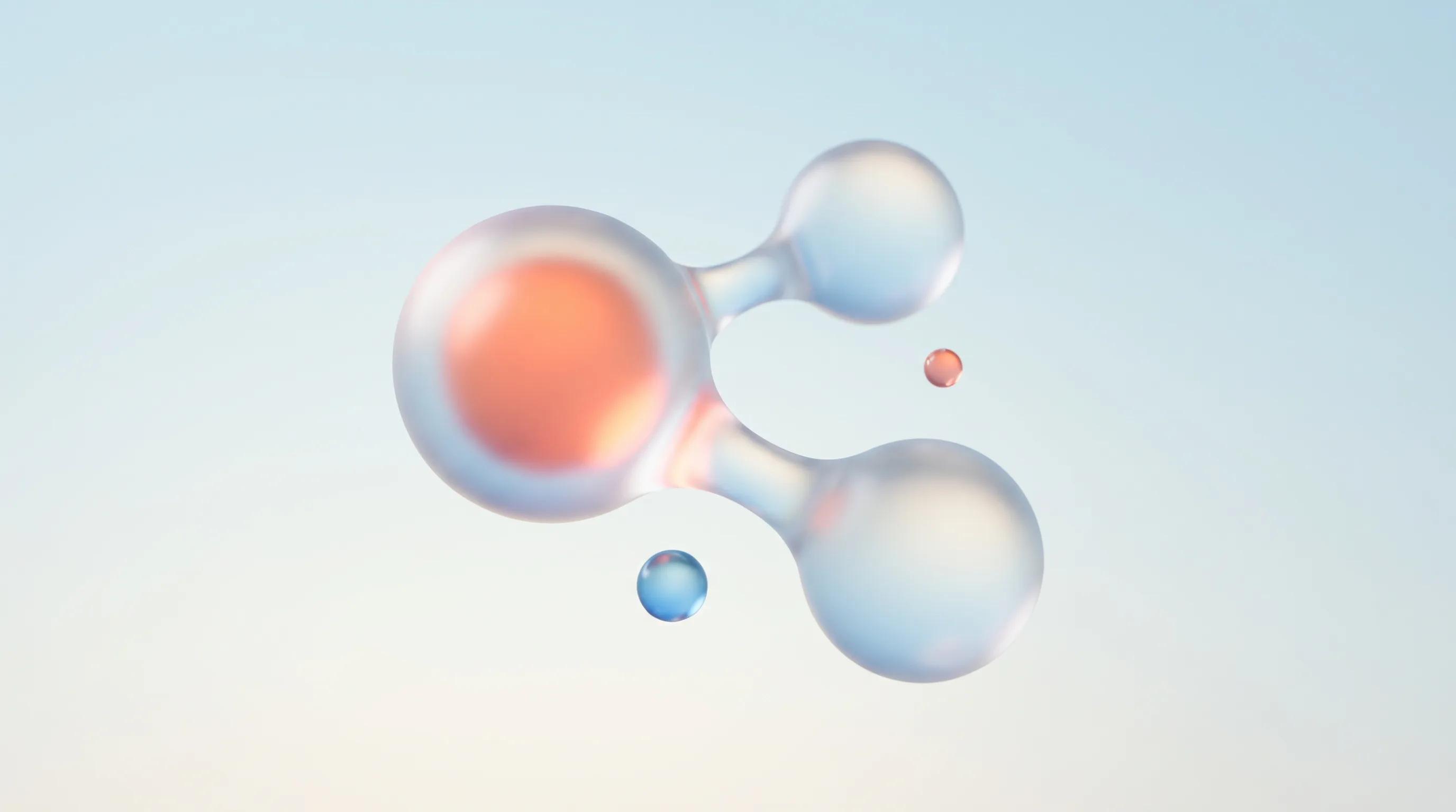 Two glass nodes of different sizes joined by a flowing glass connector line, representing a platform comparison