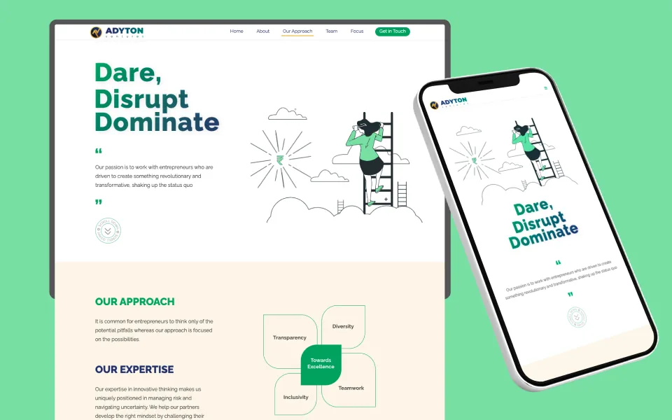 Adyton Ventures website and mobile