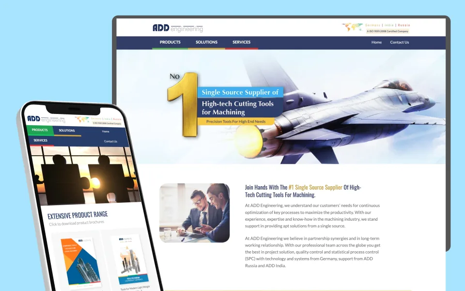 ADD Engineering site, desktop and mobile