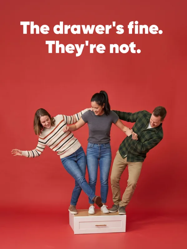 Express Kitchens campaign - three people standing on a drawer